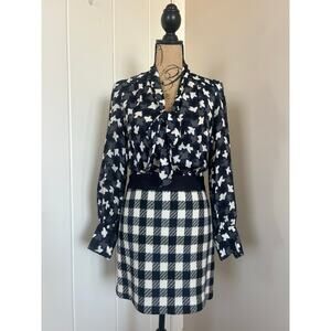 Milly of New York Vintage Silk Bird Print and Houndstooth Dress Size 4